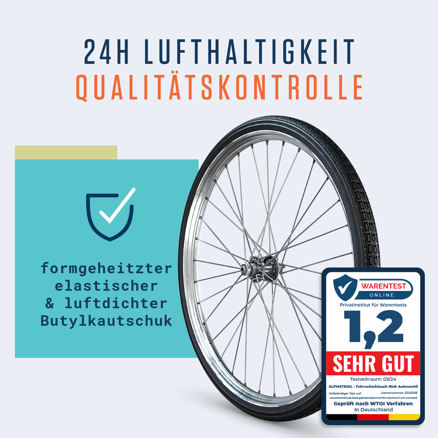 Alphatrail Schläuche Rick - 28" Tour AV: Mit "24h Lufthaltigkeit Qualitätskontrolle", formgehärteter elastischer & luftdichter Butyl-Fahrradschlauch, Auto-Ventil, Qualitätssiegel "1,2 Sehr Gut" von Warentest.